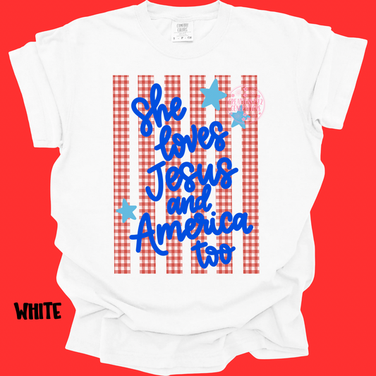 SHE LOVES JESUS AND AMERICA TOO BLUE WORDS PREORDER (YOUTH)