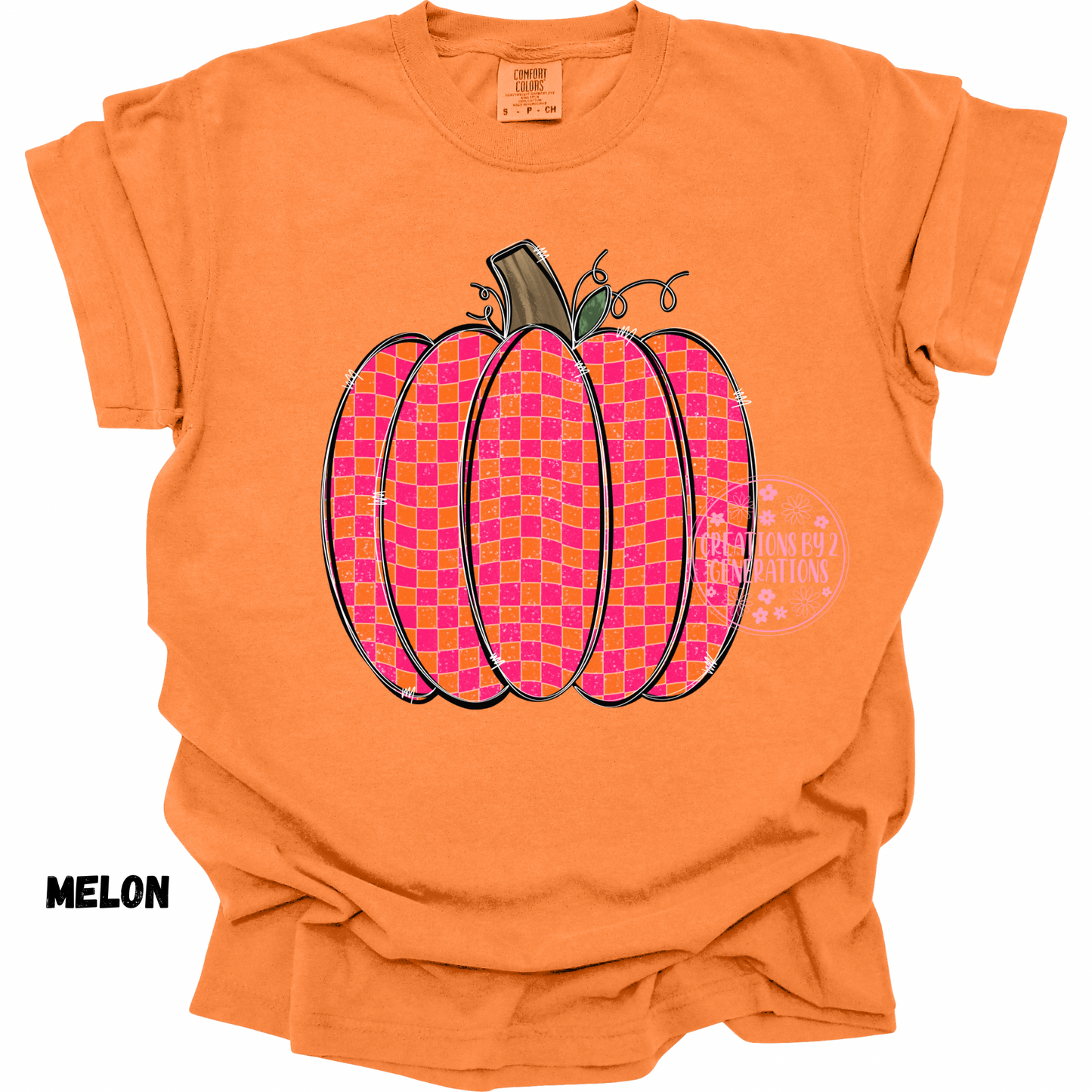 PINK AND ORANGE CHECK PUMPKIN PRINT