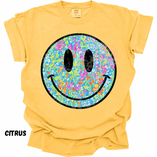 FLORAL BLACK OUTLINE SMILEY FACE PREORDER