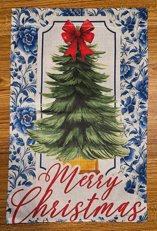 MERRY CHRISTMAS TREE BLUE TRIM FLAG