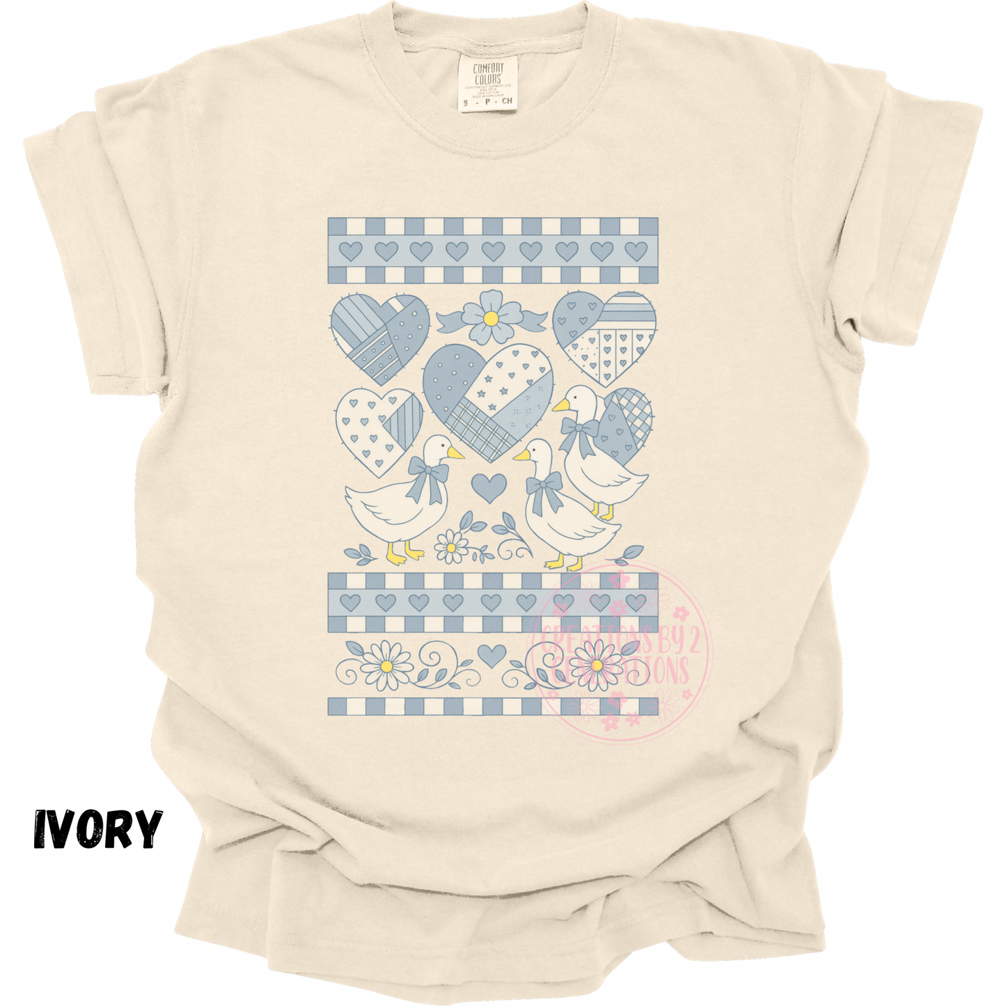 GEESE WITH HEARTS AND FLOWERS