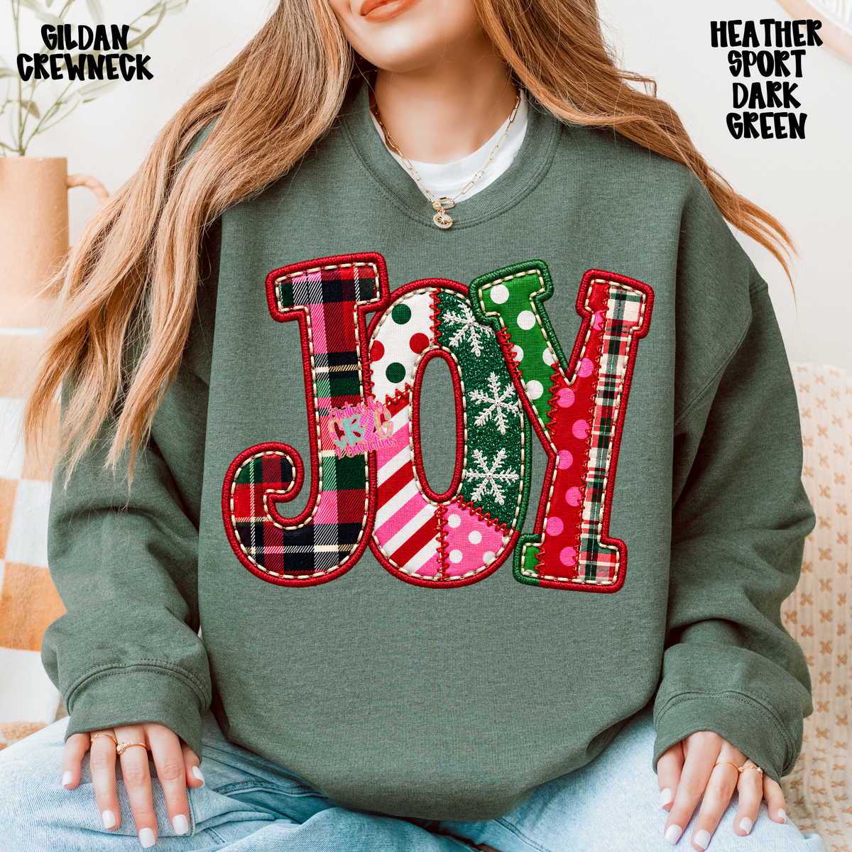JOY PLAID FAUX EMBROIDERY SWEATSHIRT PREORDER
