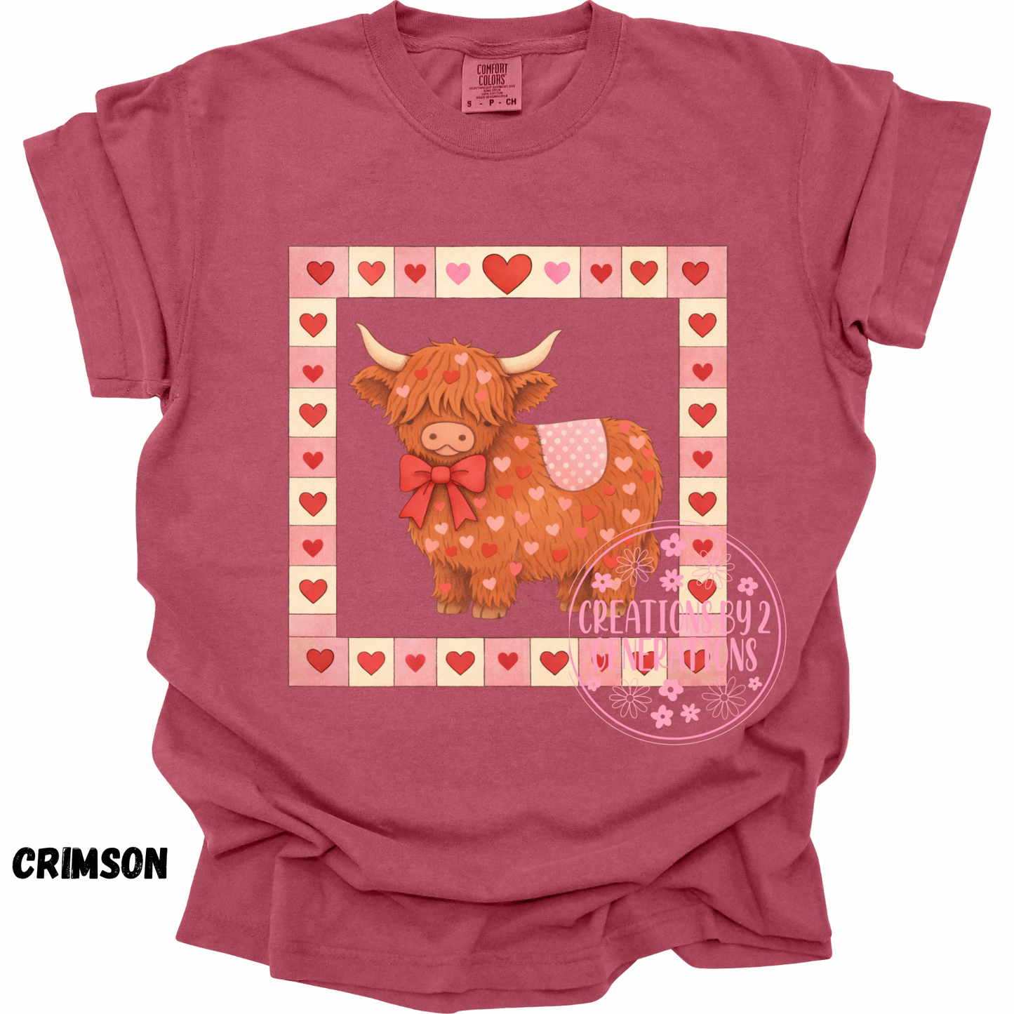 HIGHLAND COW VALENTINE QUILT SQUARE