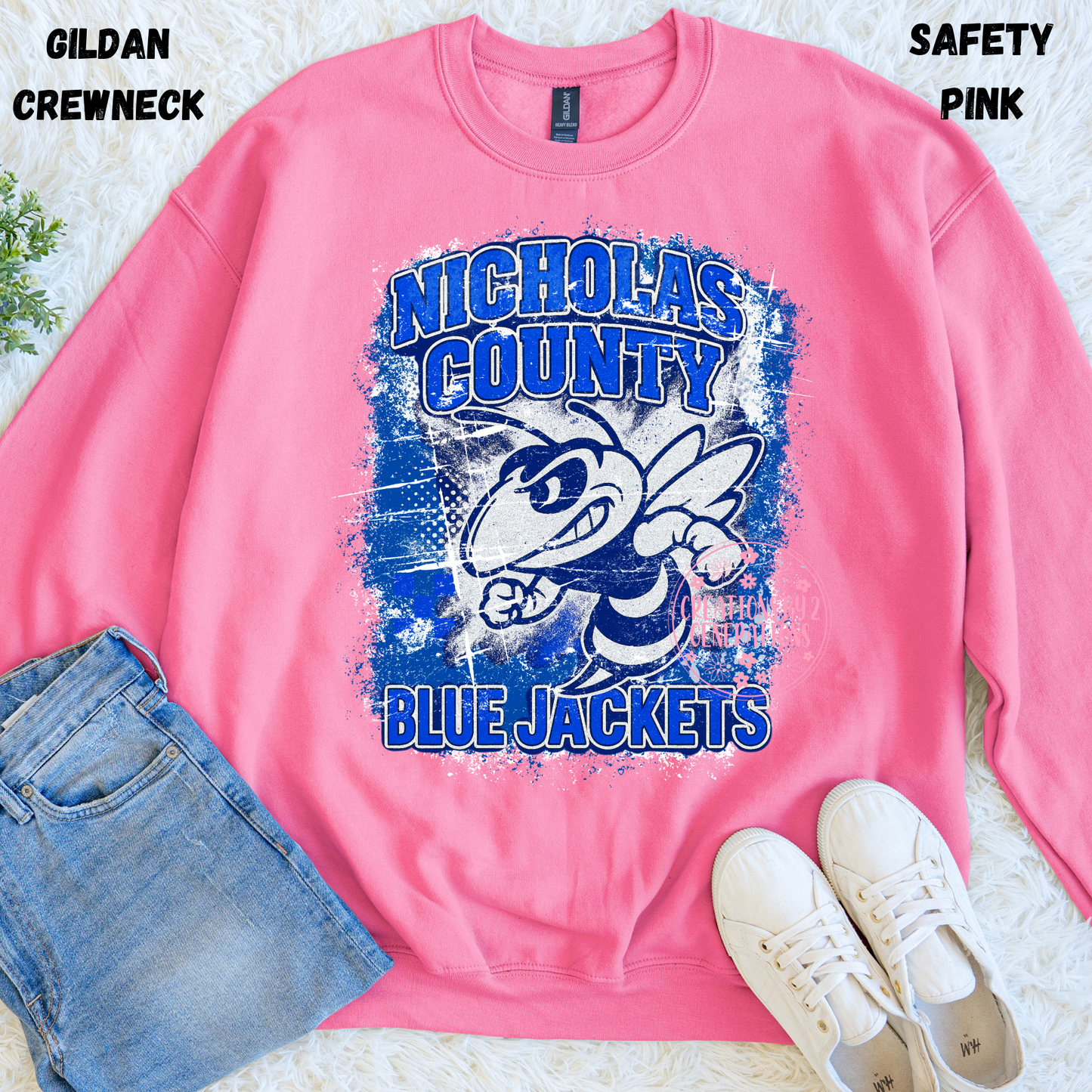 NICHOLAS COUNTY BLUE JACKETS GRUNGE SWEATSHIRT PREORDER (YOUTH)