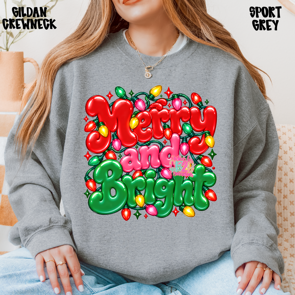 MERRY AND BRIGHT WITH LIGHTS SWEATSHIRT PREORDER