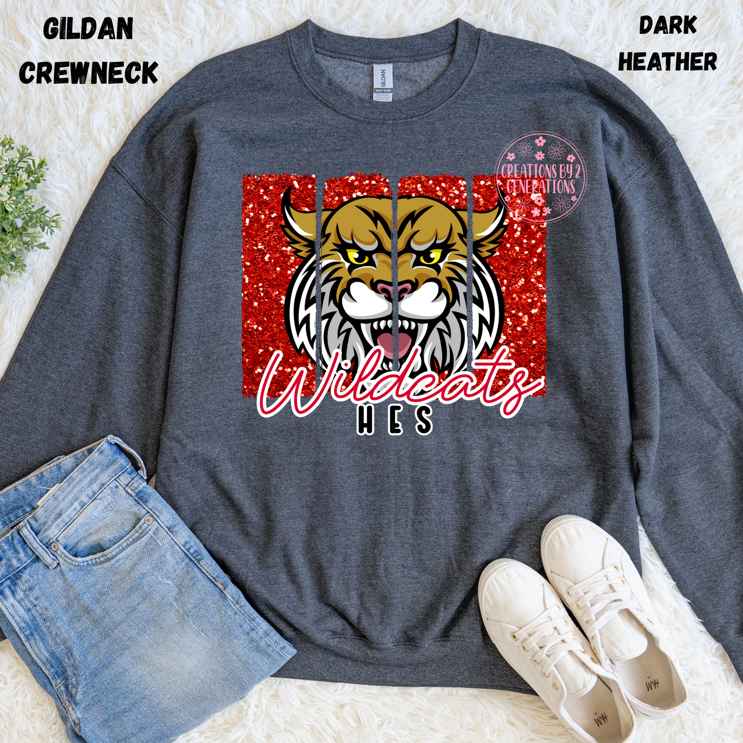 WILDCATS HES RED GLITTER BACKGROUND SWEATSHIRT PREORDER (YOUTH)