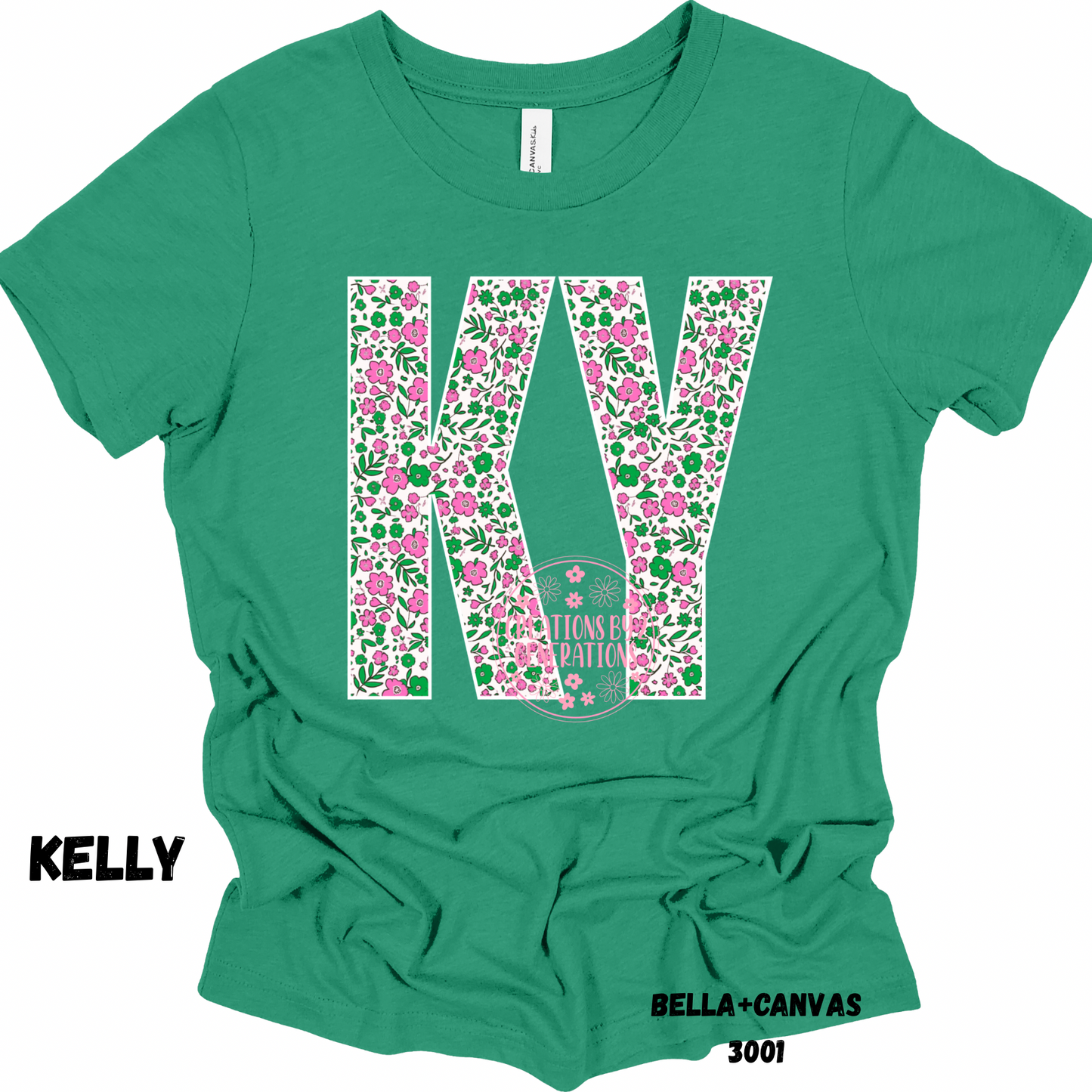 KY PINK GREEN FLORAL BELLA+CANVAS SS