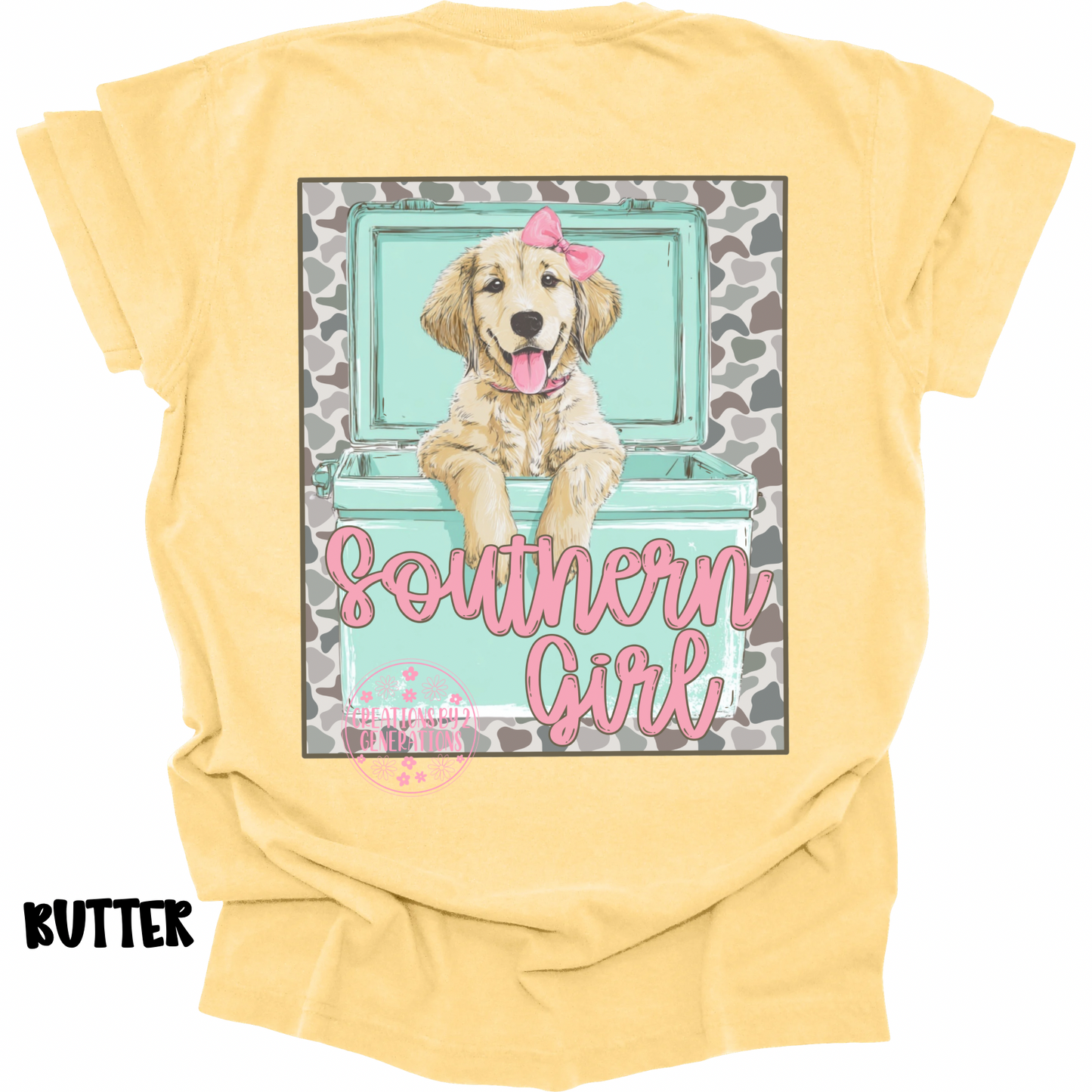 SOUTHERN GIRL DOG WITH BOW IN COOLER WITH FRONT POCKET DESIGN PREORDER (YOUTH)