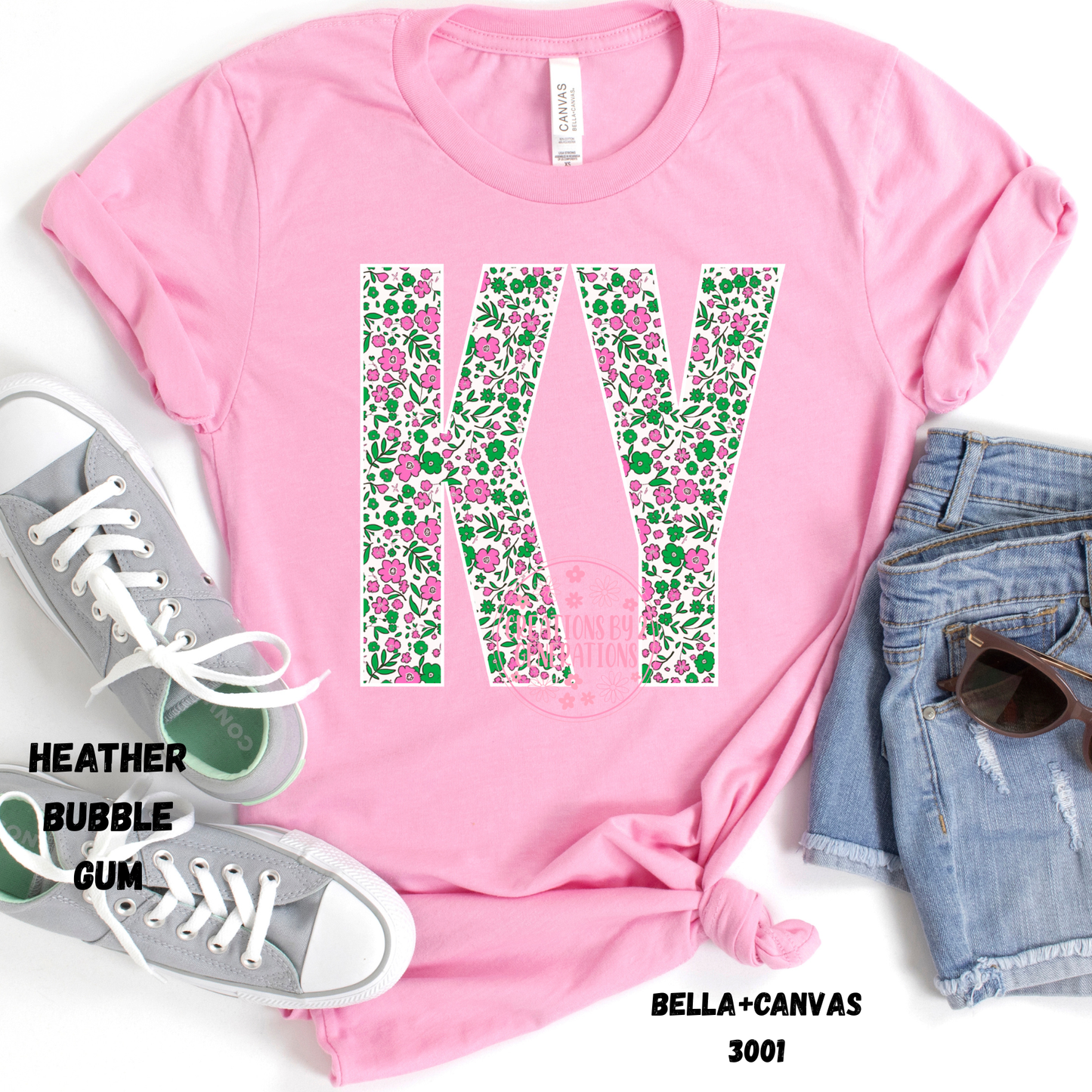 KY PINK GREEN FLORAL BELLA+CANVAS SS