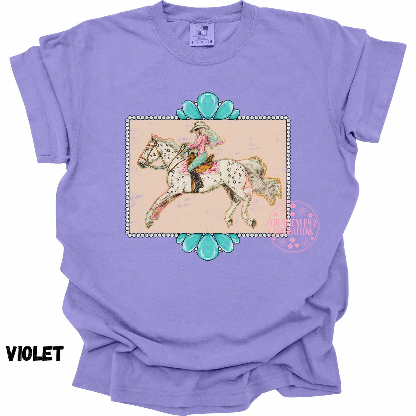COWGIRL WITH WHITE HORSE & TURQUOISE PREORDER (YOUTH)