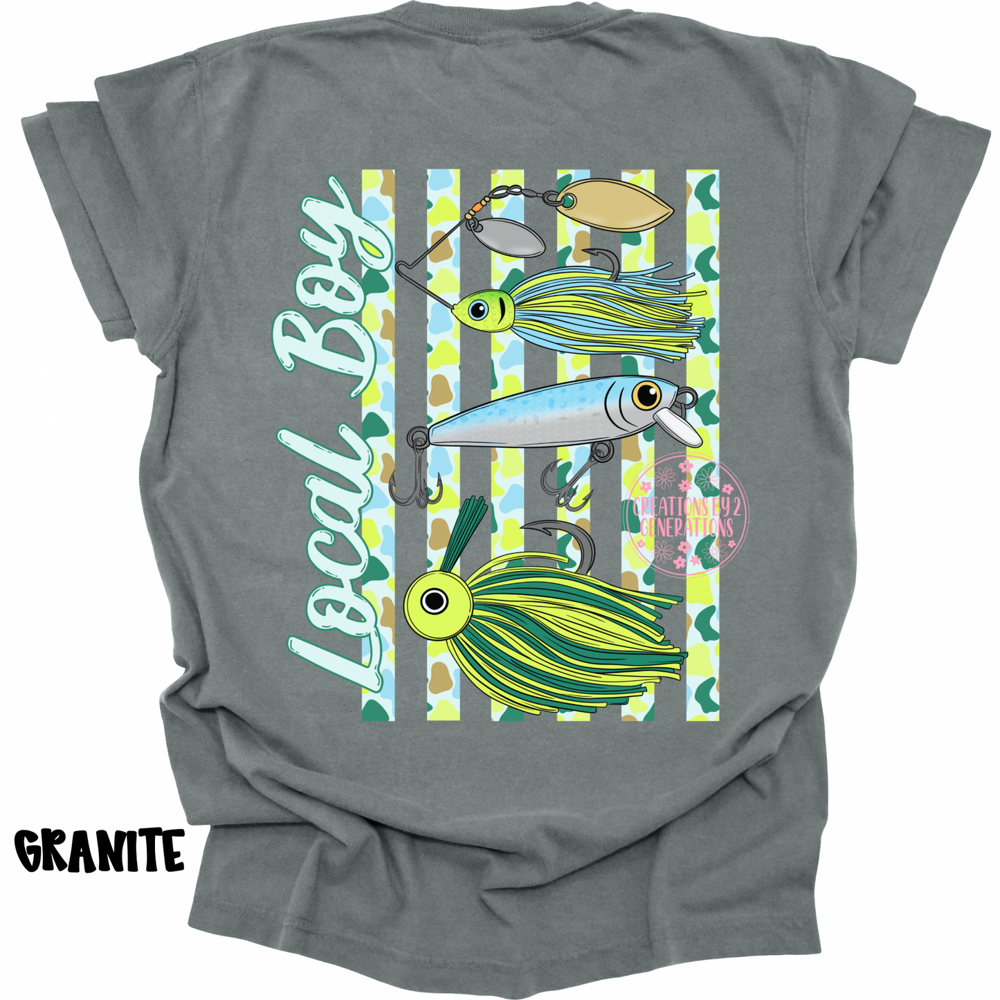 LOCAL BOY FISHING BAITS GREEN/BLUE WITH FRONT POCKET DESIGN PREORDER (YOUTH)