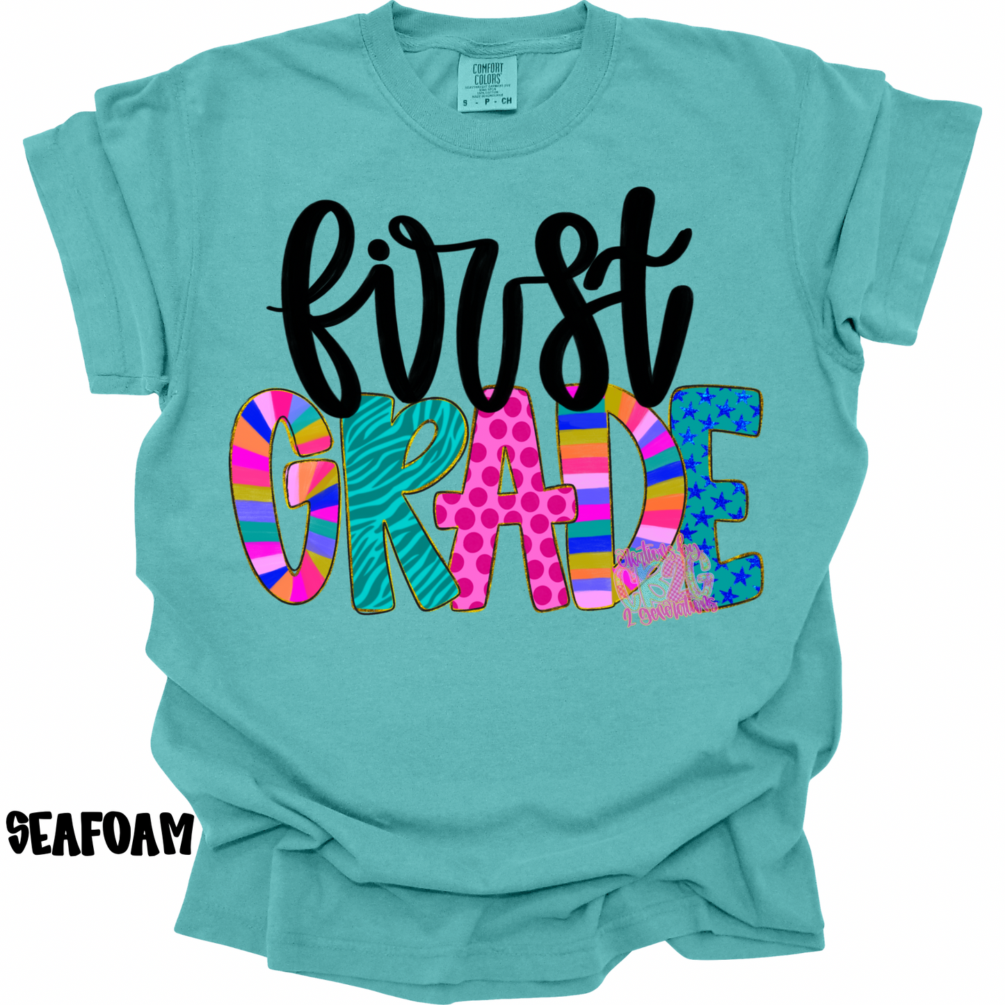 FIRST GRADE COLORFUL PATTERNS BLACK CURSIVE PREORDER (YOUTH)