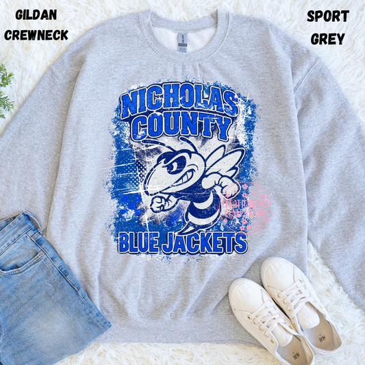 NICHOLAS COUNTY BLUE JACKETS GRUNGE SWEATSHIRT PREORDER (YOUTH)