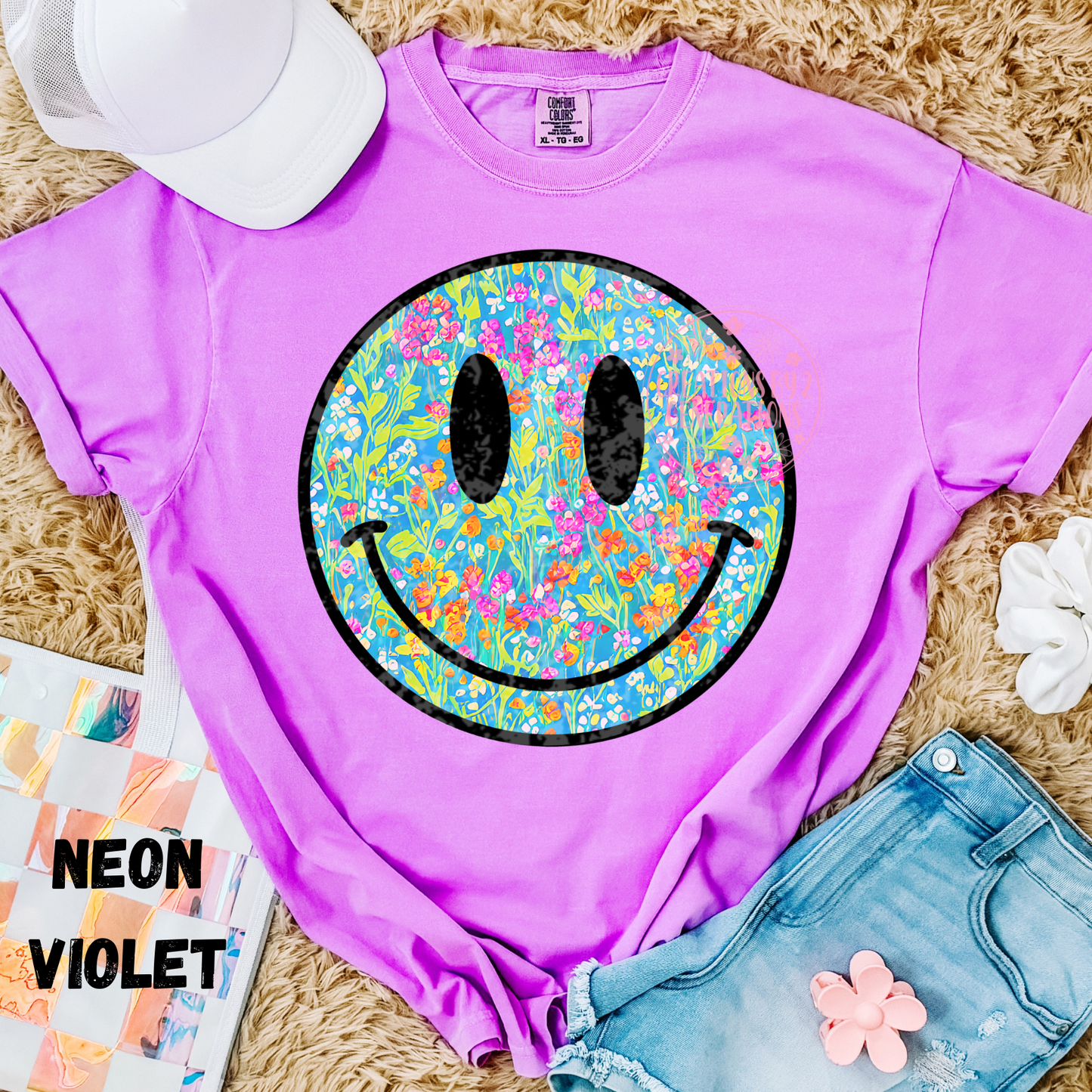 FLORAL BLACK OUTLINE SMILEY FACE PREORDER