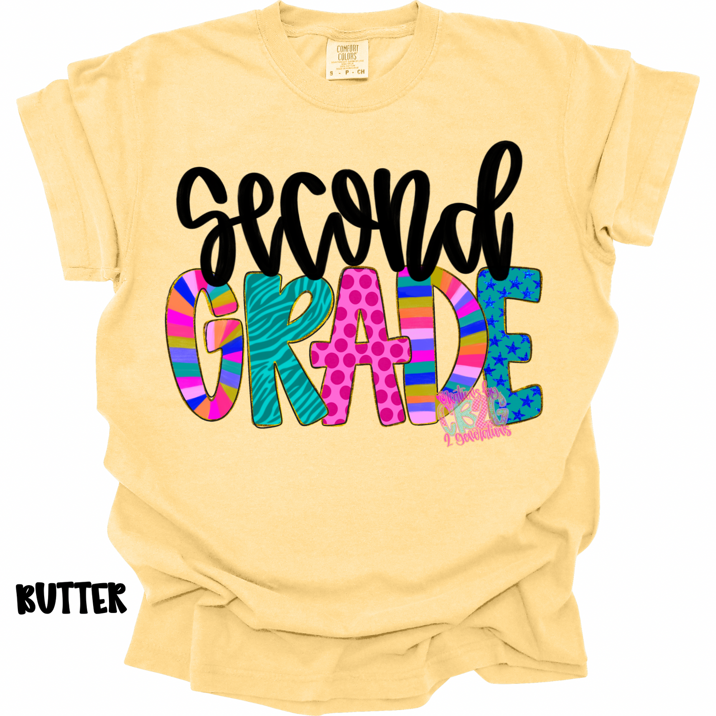 SECOND GRADE COLORFUL PATTERNS BLACK CURSIVE PREORDER (YOUTH)