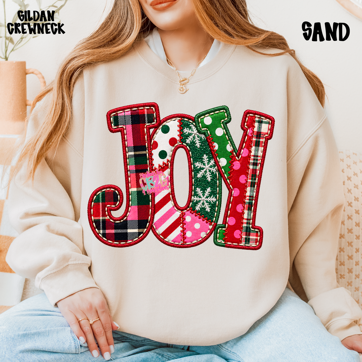 JOY PLAID FAUX EMBROIDERY SWEATSHIRT PREORDER