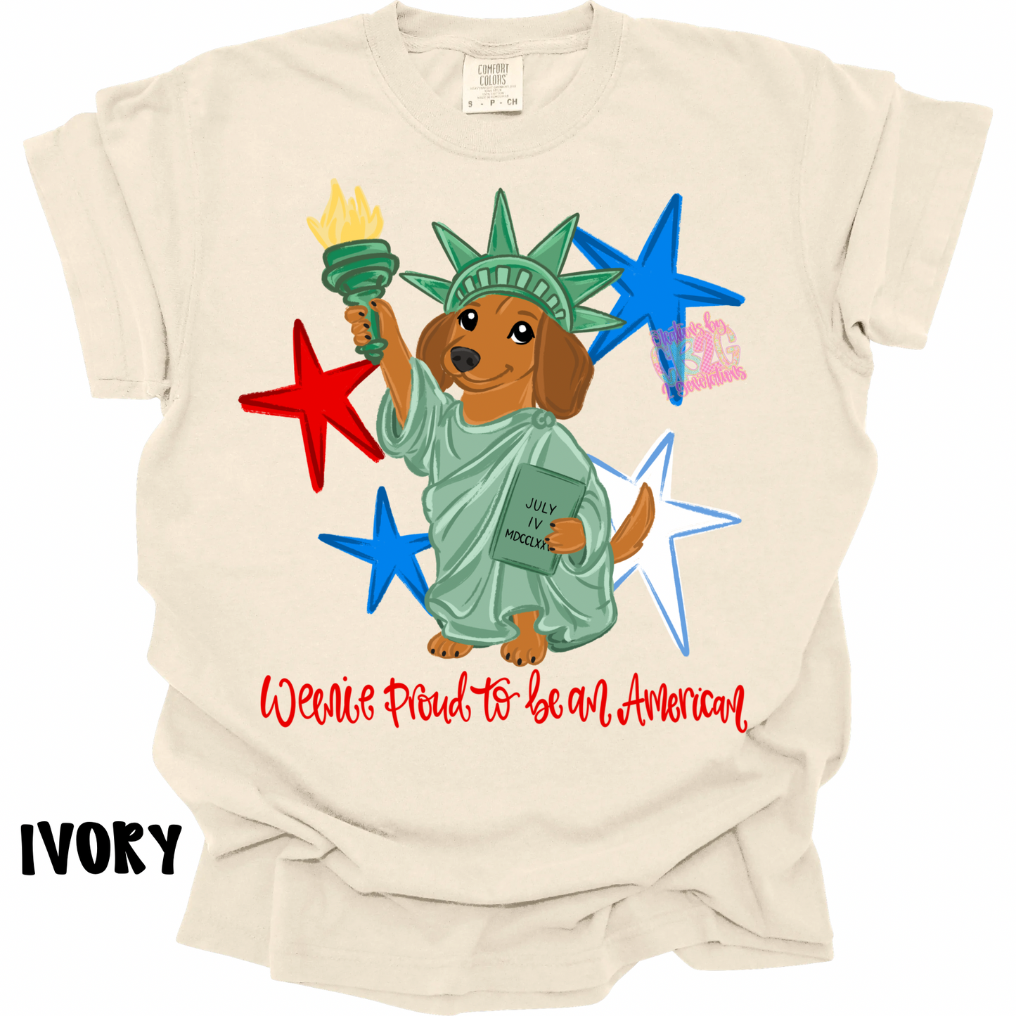 WEENIE PROUD TO BE AN AMERICAN WITH WORDS PREORDER