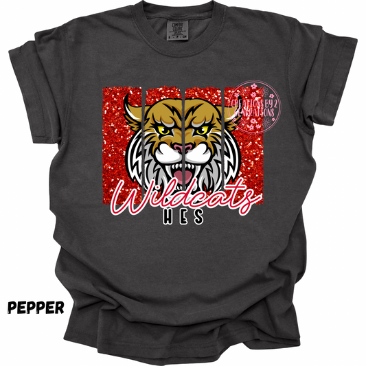 WILDCATS HES RED GLITTER BACKGROUND PREORDER (YOUTH)