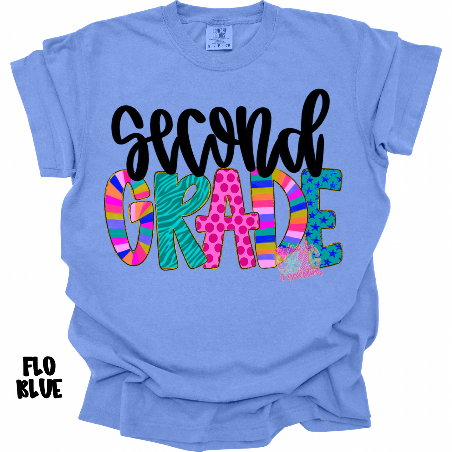 SECOND GRADE COLORFUL PATTERNS BLACK CURSIVE PREORDER (YOUTH)