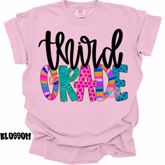 THIRD GRADE COLORFUL PATTERNS BLACK CURSIVE PREORDER (YOUTH)