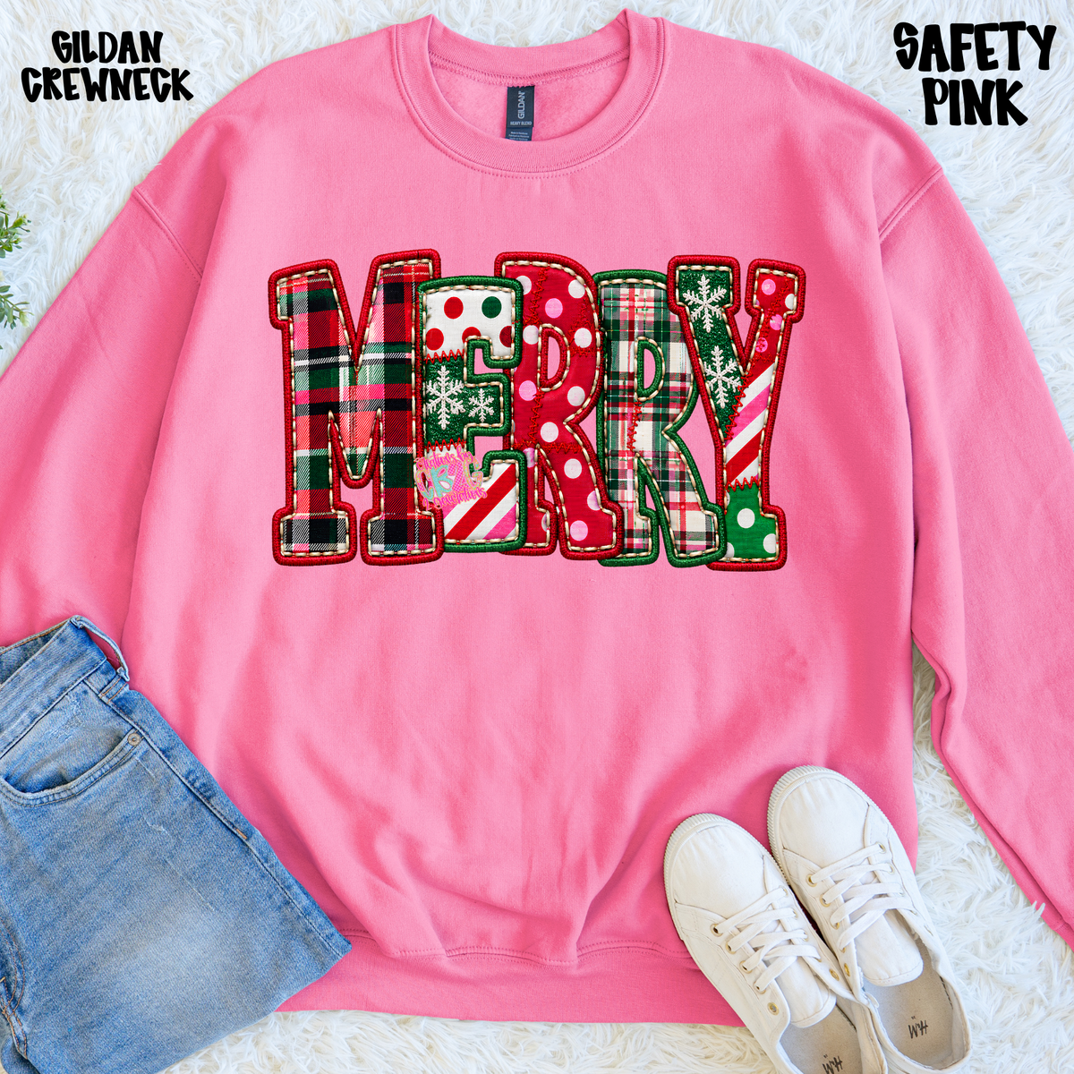 MERRY PLAID FAUX EMBROIDERY SWEATSHIRT PREORDER