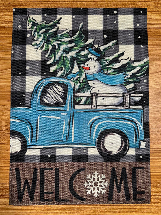 WELCOME WINTER BLUE TRUCK FLAG