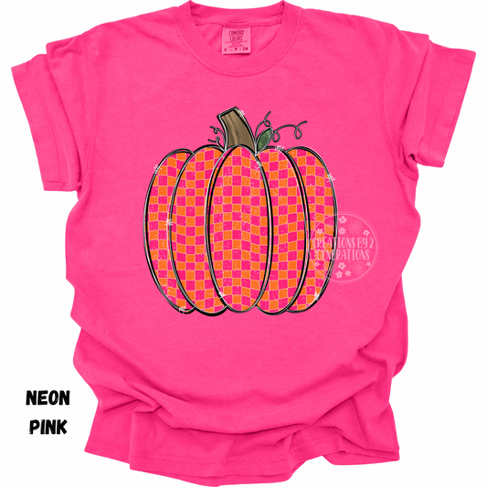 PINK AND ORANGE CHECK PUMPKIN PRINT