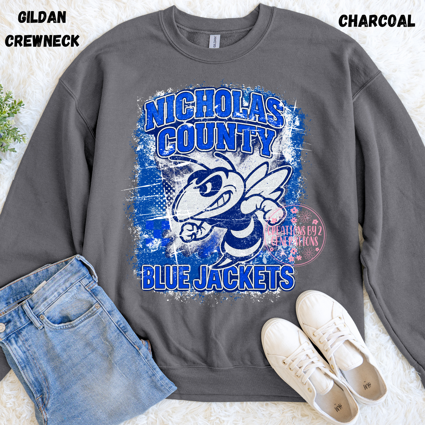 NICHOLAS COUNTY BLUE JACKETS GRUNGE SWEATSHIRT PREORDER