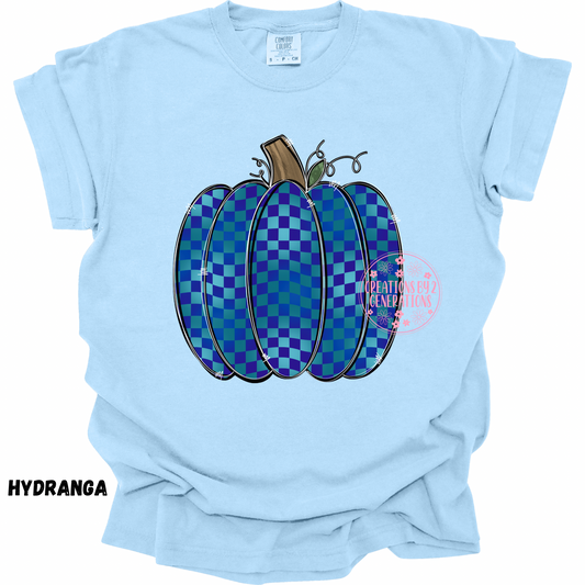 BLUE CHECKERED PUMPKIN PRINT