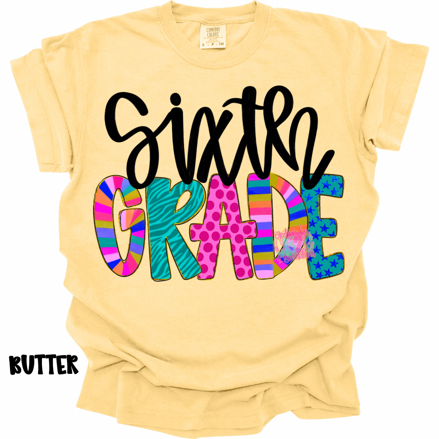 SIXTH GRADE COLORFUL PATTERNS BLACK CURSIVE PREORDER