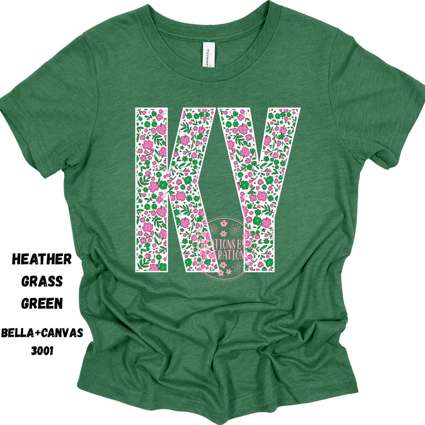 KY PINK GREEN FLORAL BELLA+CANVAS SS