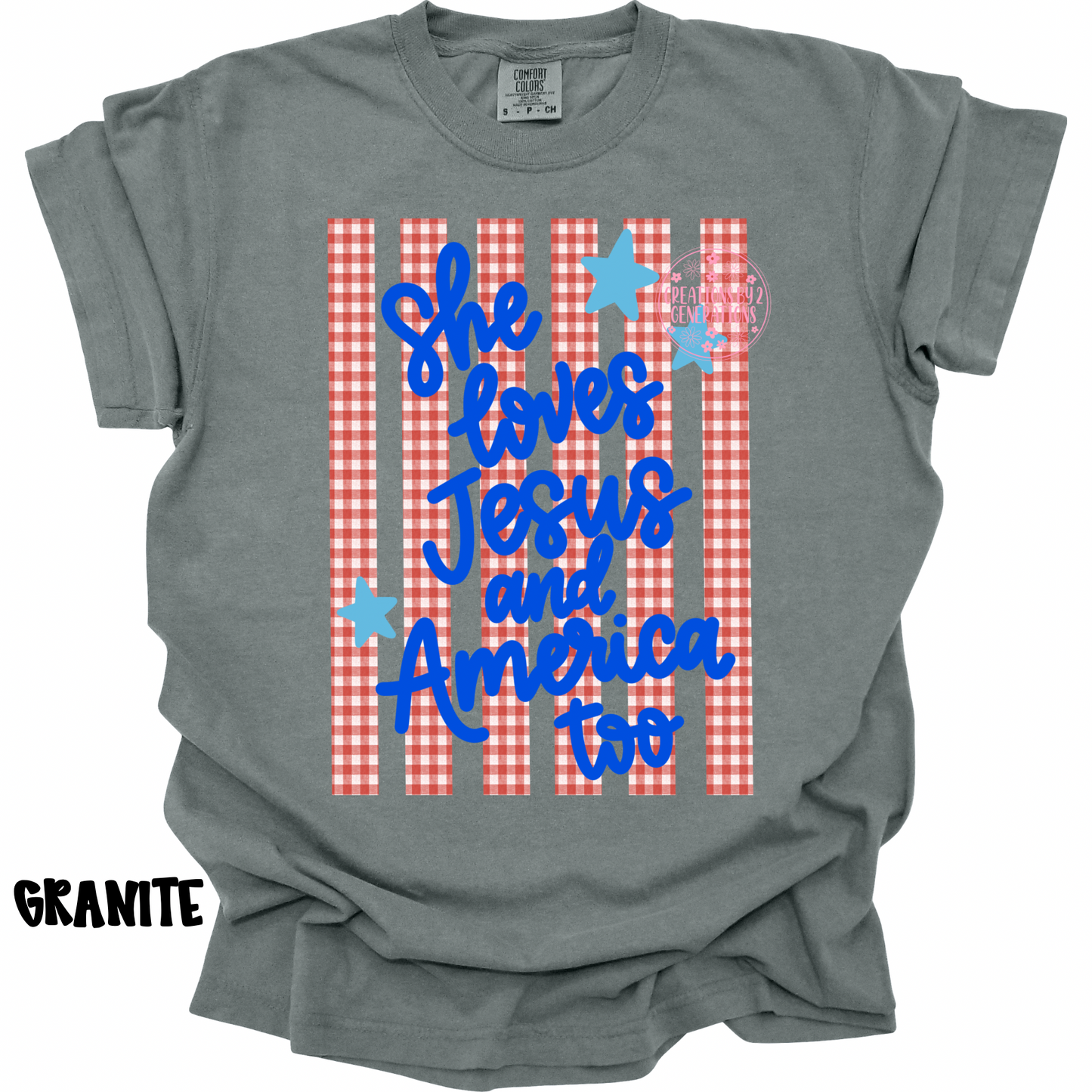 SHE LOVES JESUS AND AMERICA TOO BLUE WORDS PREORDER (YOUTH)