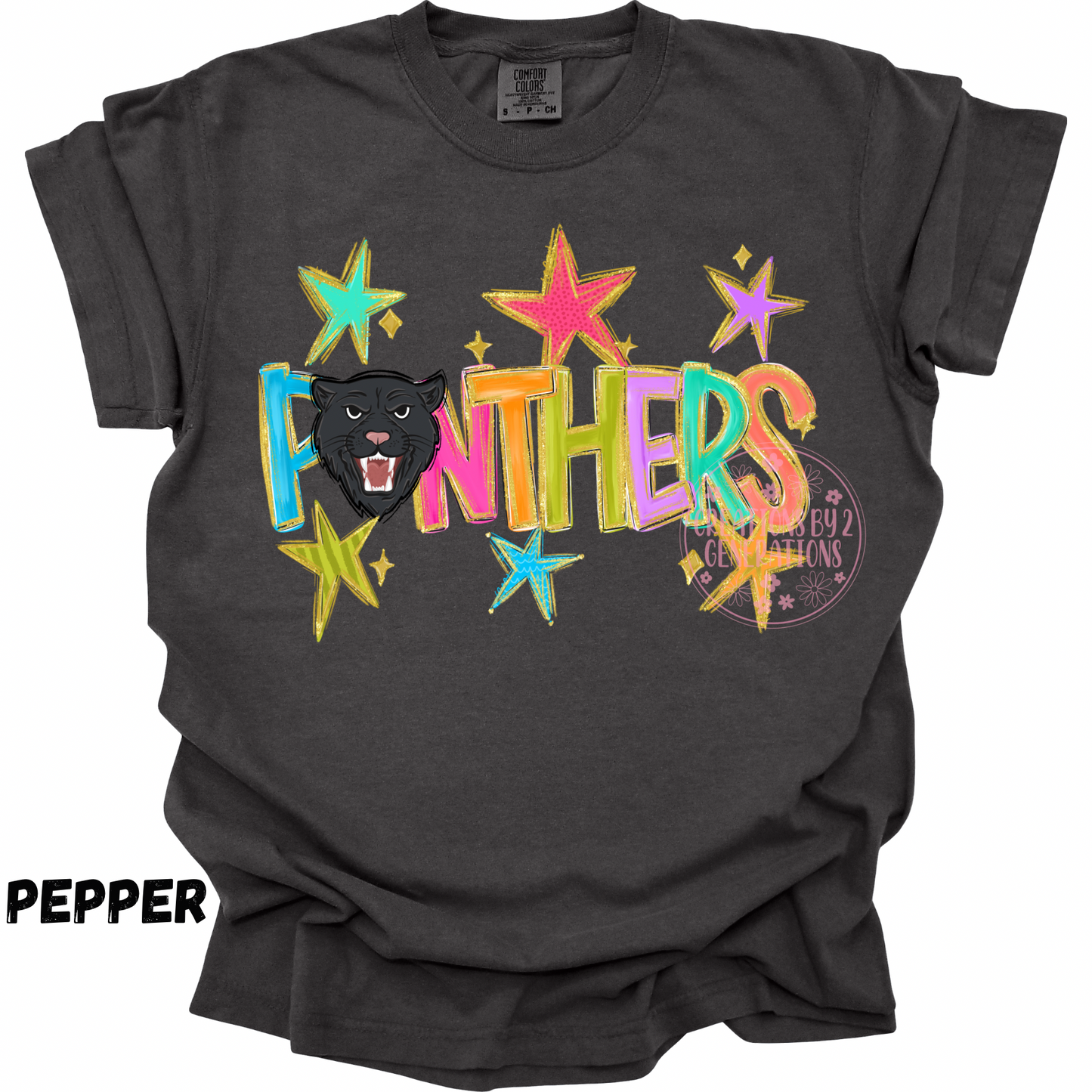 PANTHERS WITH MULTICOLORED STARS