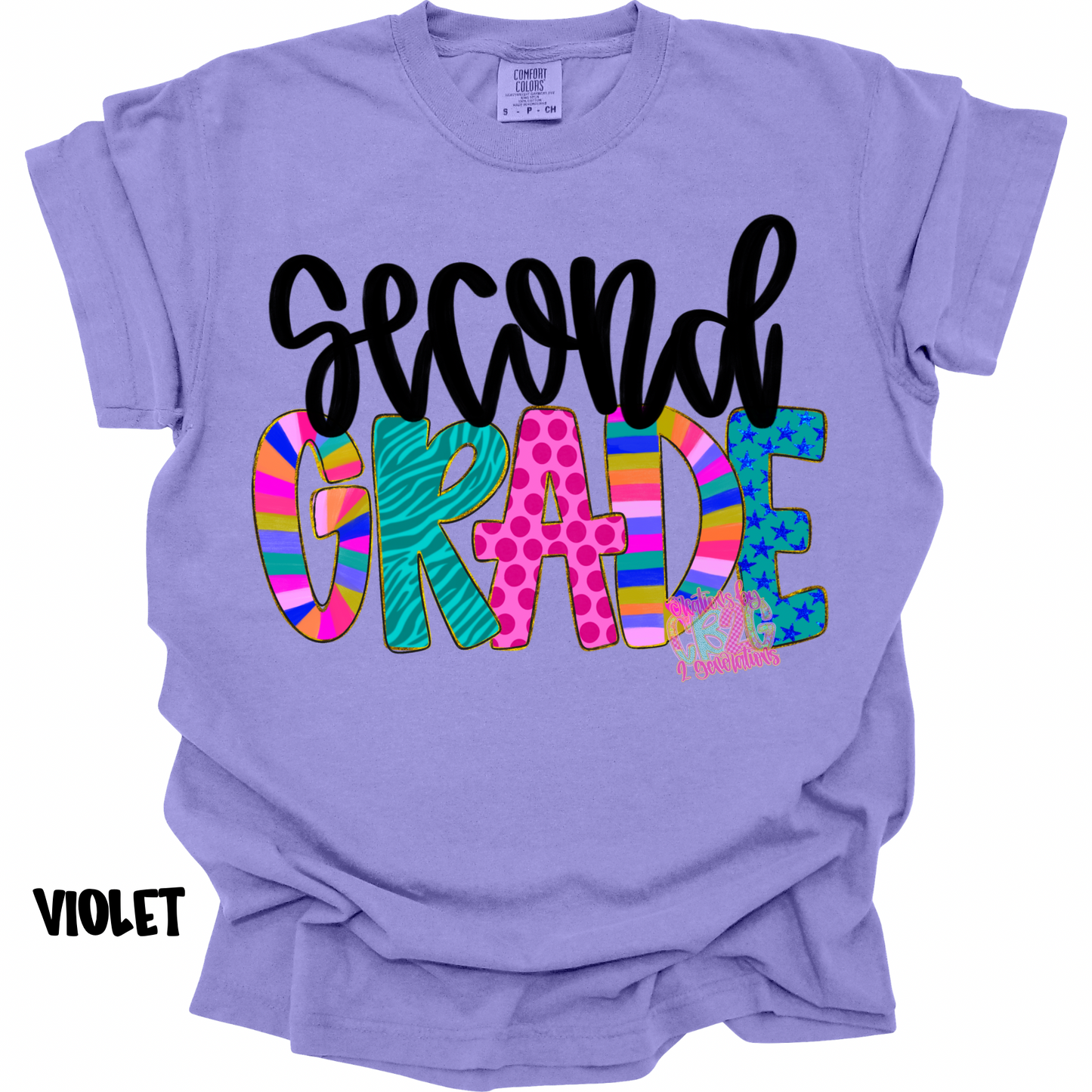 SECOND GRADE COLORFUL PATTERNS BLACK CURSIVE PREORDER (YOUTH)