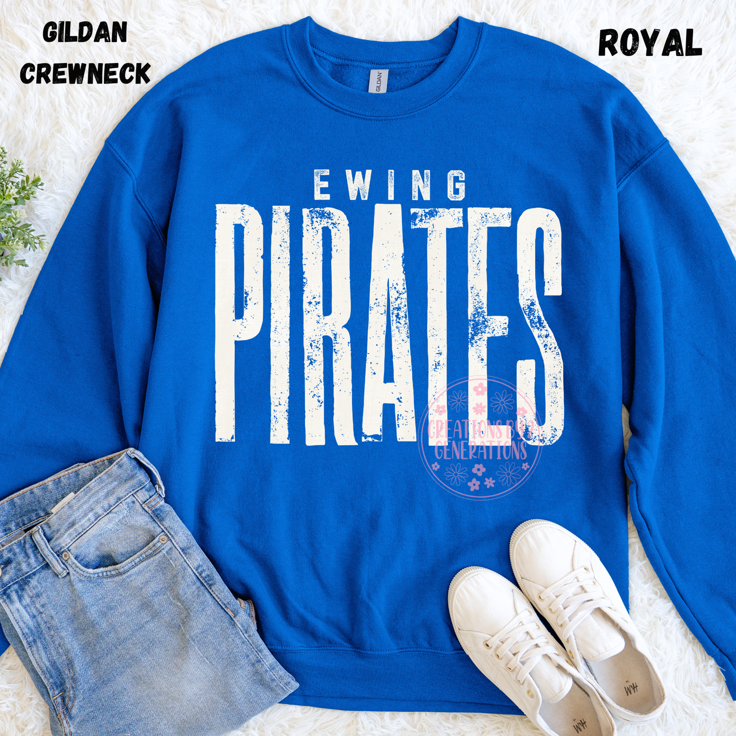 DISTRESSED EWING PIRATES WHITE SWEATSHIRT
