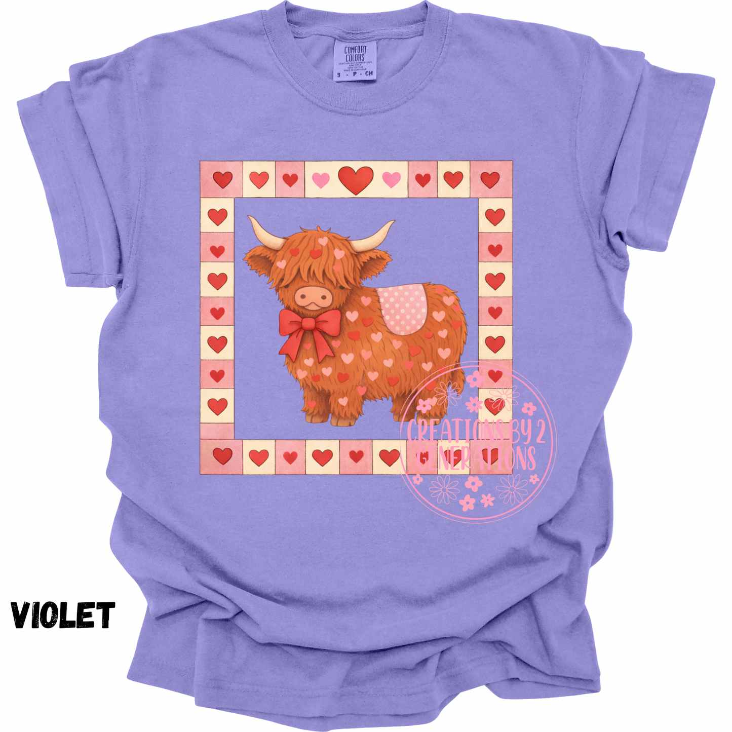 HIGHLAND COW VALENTINE QUILT SQUARE