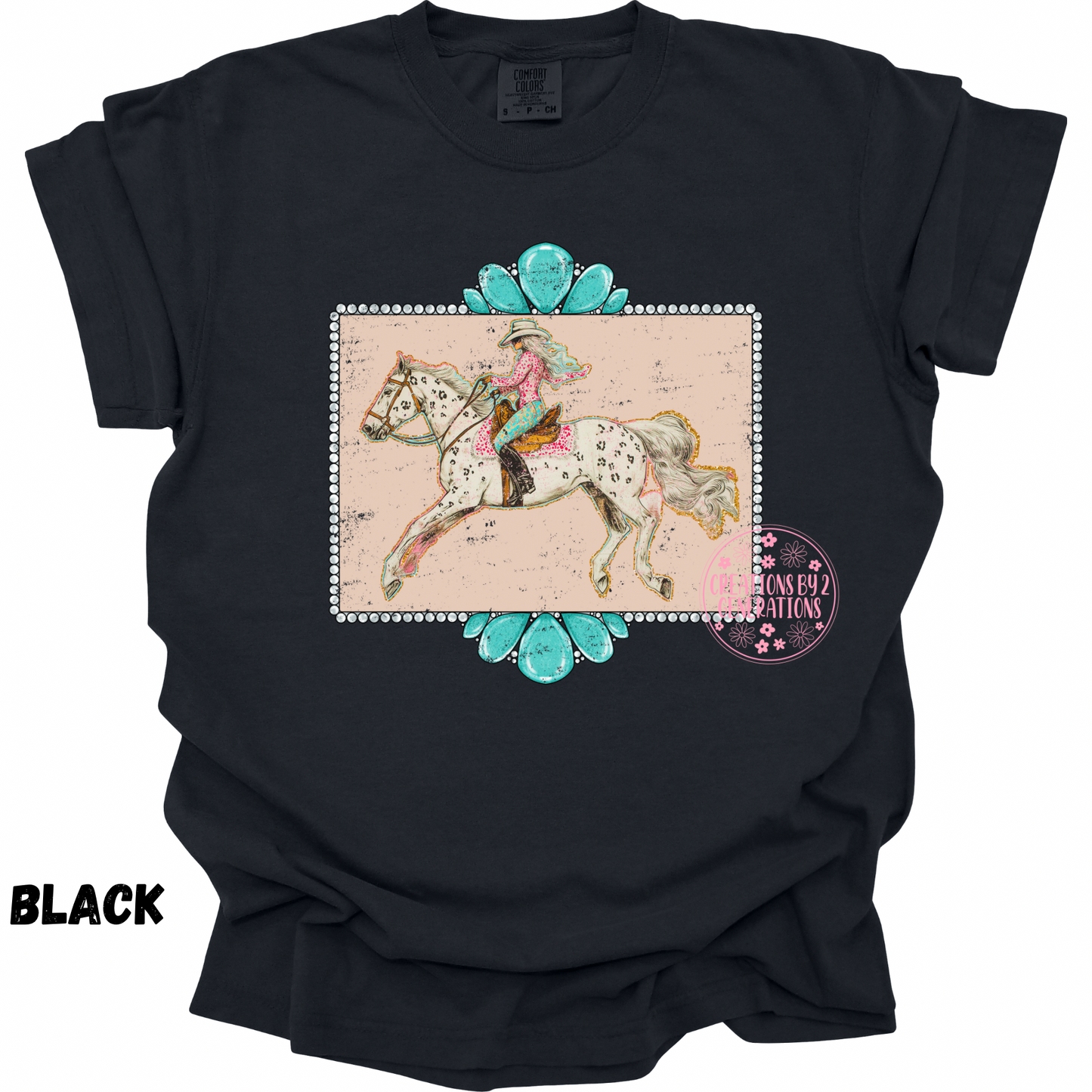 COWGIRL WITH WHITE HORSE & TURQUOISE PREORDER (YOUTH)