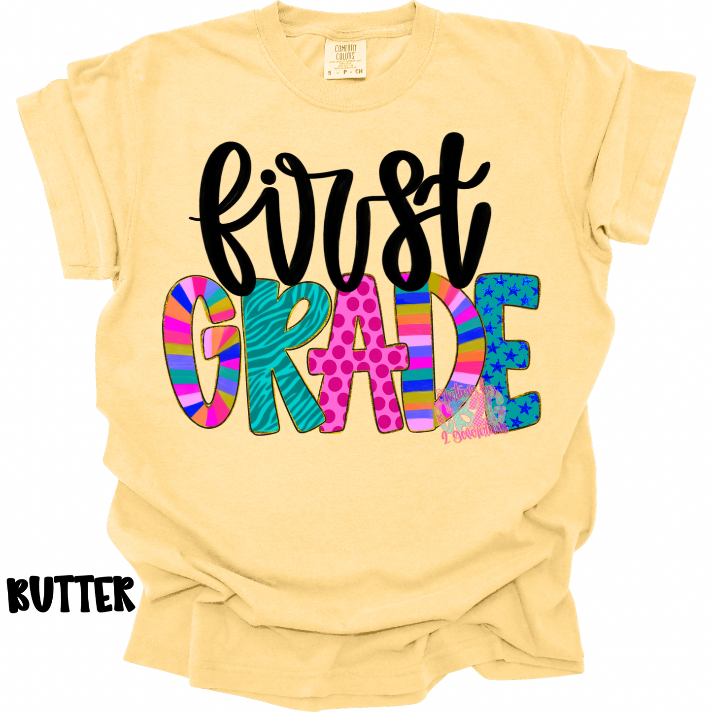 FIRST GRADE COLORFUL PATTERNS BLACK CURSIVE PREORDER (YOUTH)