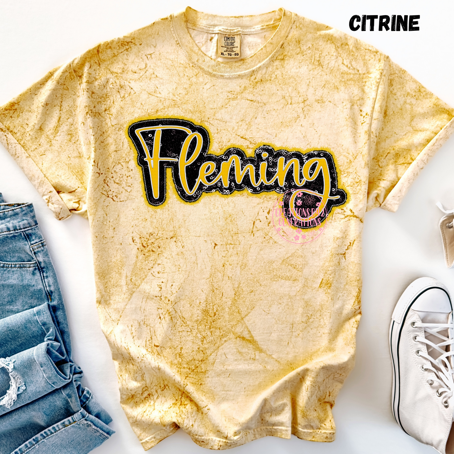 FLEMING FAUX SEQUINS AND EMBROIDERY PRINT