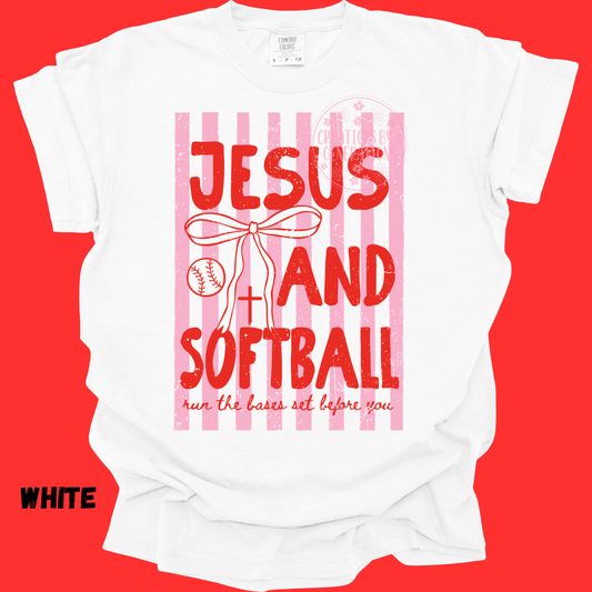 DISTRESSED JESUS AND SOFTBALL PINK/RED PREORDER (YOUTH)