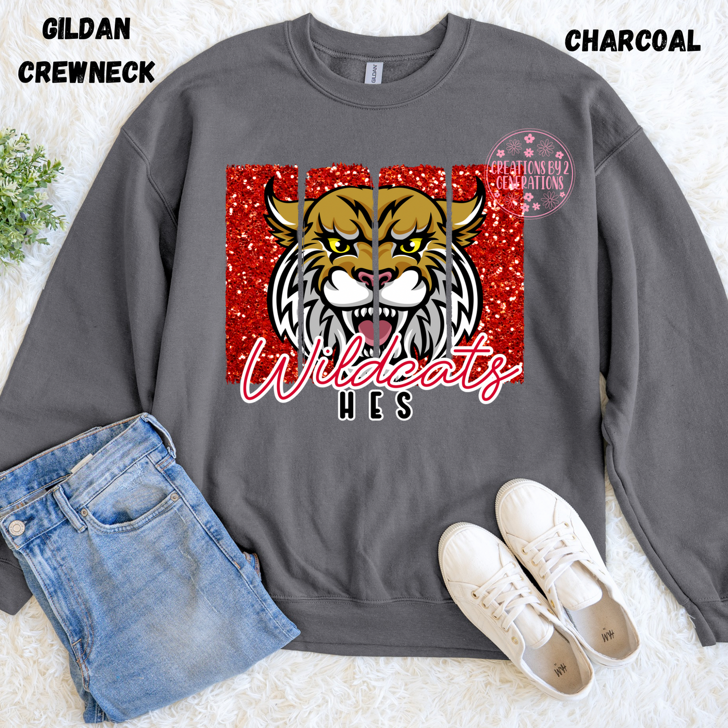 WILDCATS HES RED GLITTER BACKGROUND SWEATSHIRT PREORDER