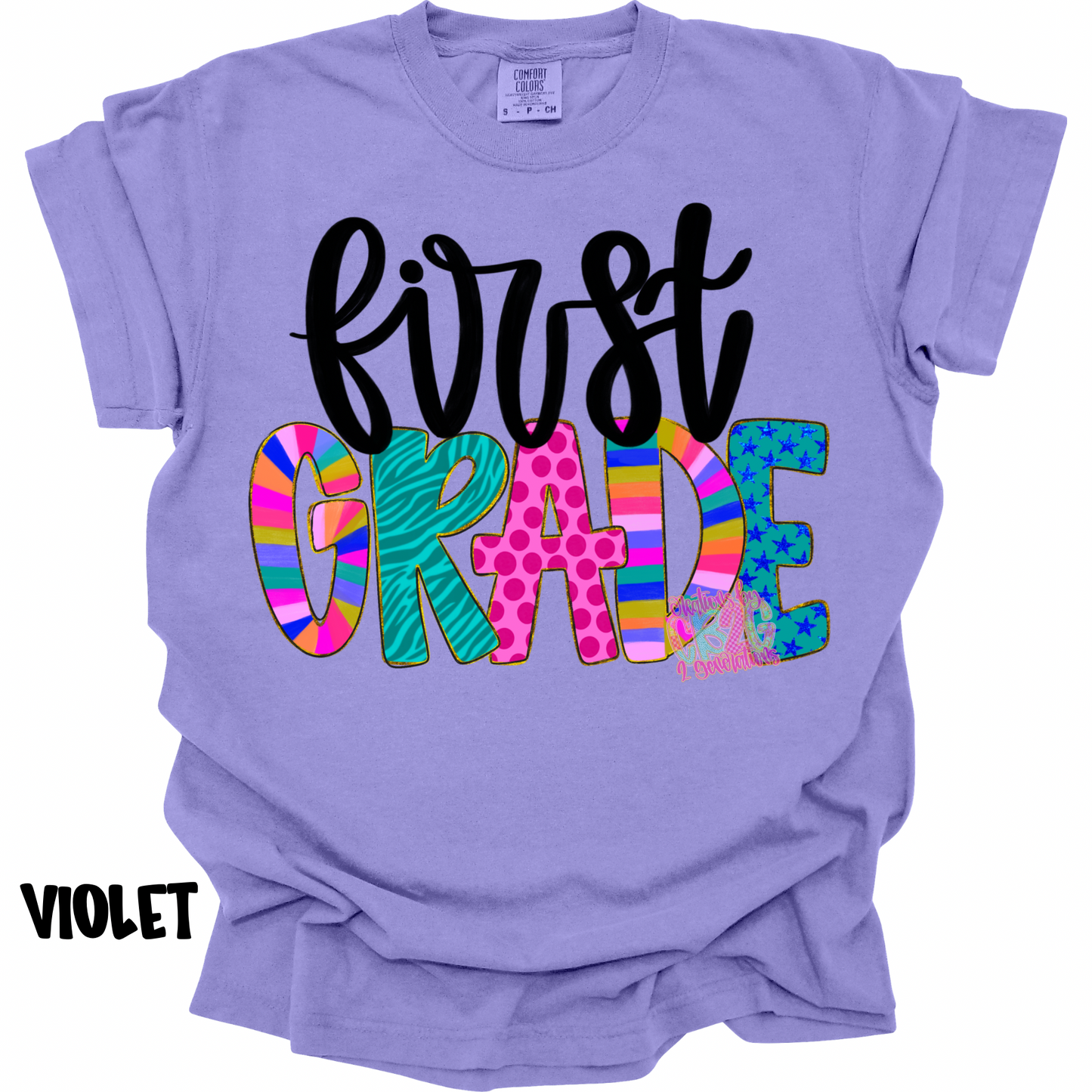 FIRST GRADE COLORFUL PATTERNS BLACK CURSIVE PREORDER (YOUTH)