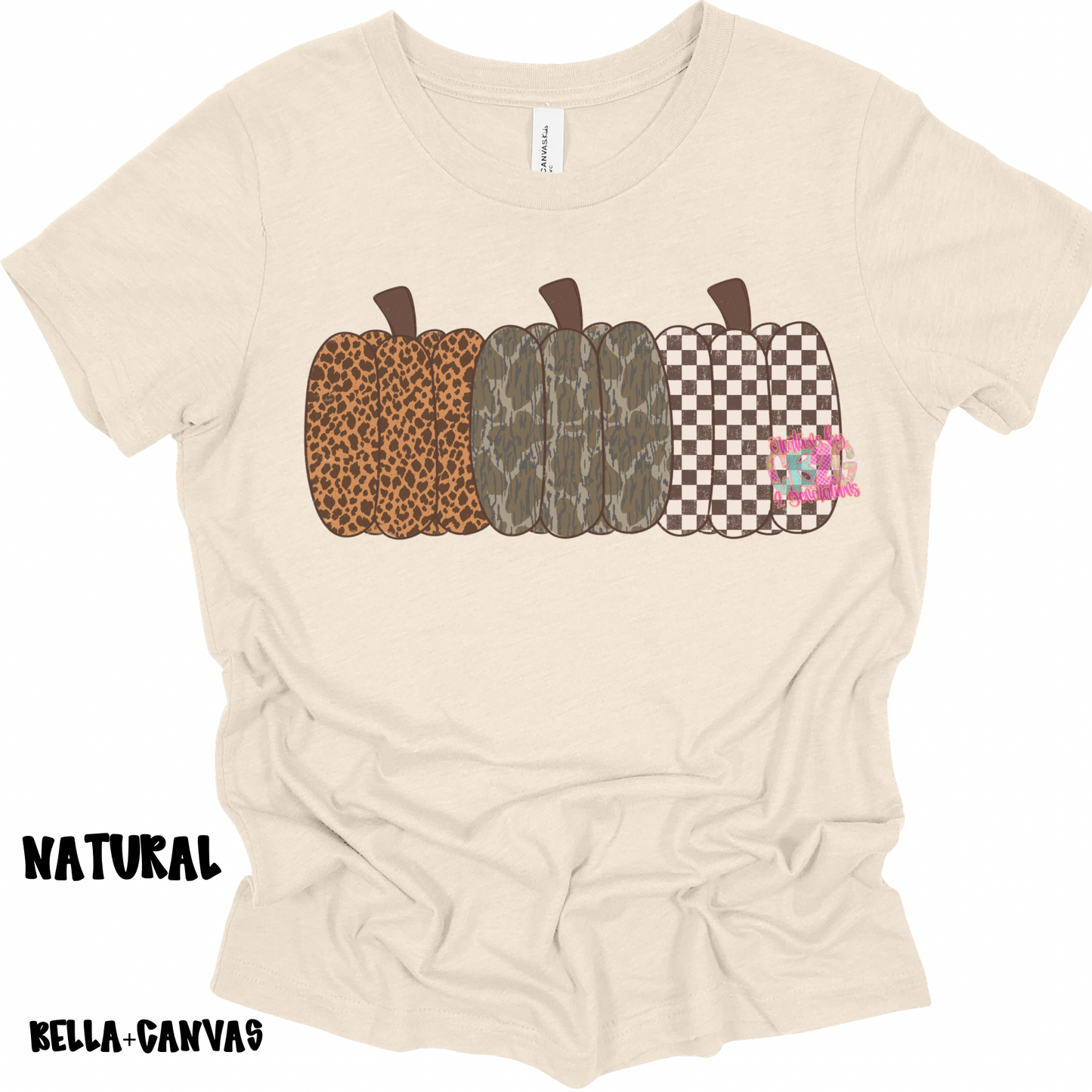 3 PATTERNED PUMPKINS CAMO/CHECKERED BELLA+CANVAS PREORDER