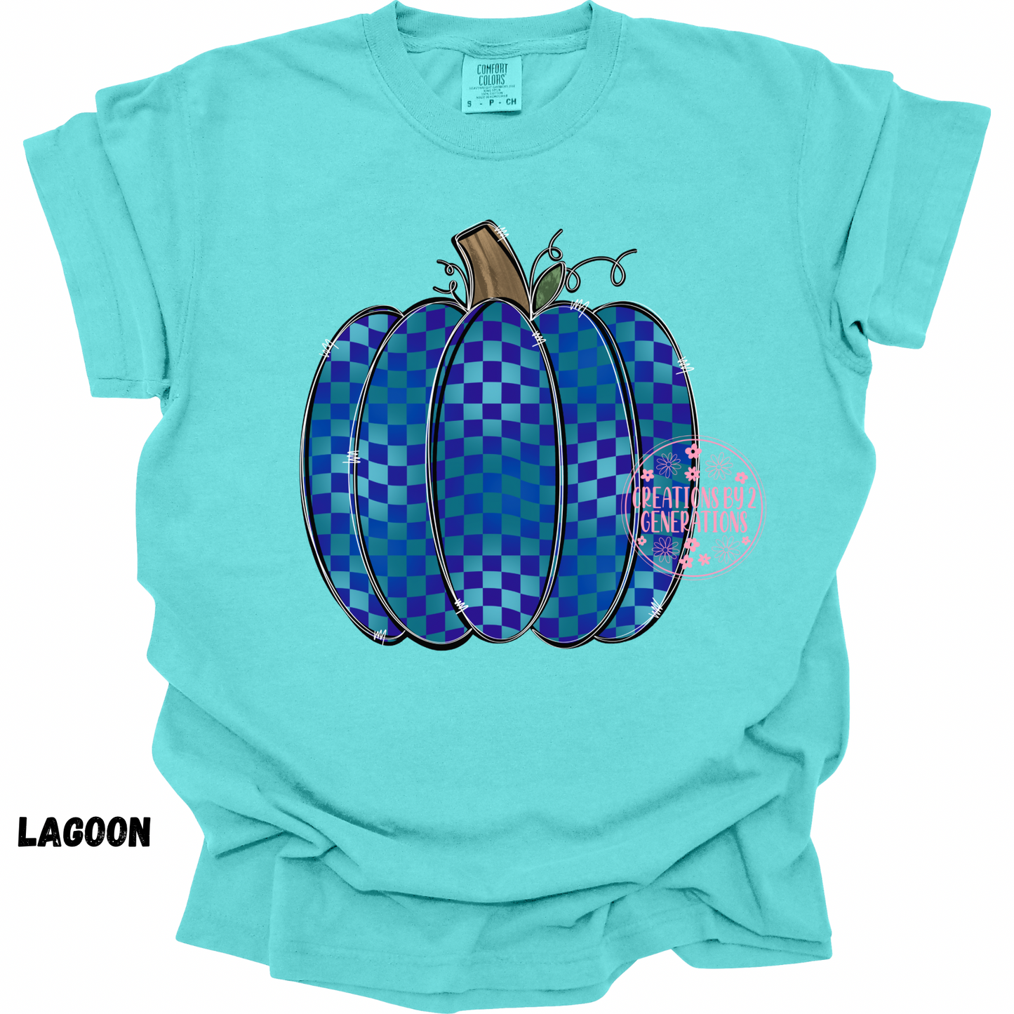 BLUE CHECKERED PUMPKIN PRINT