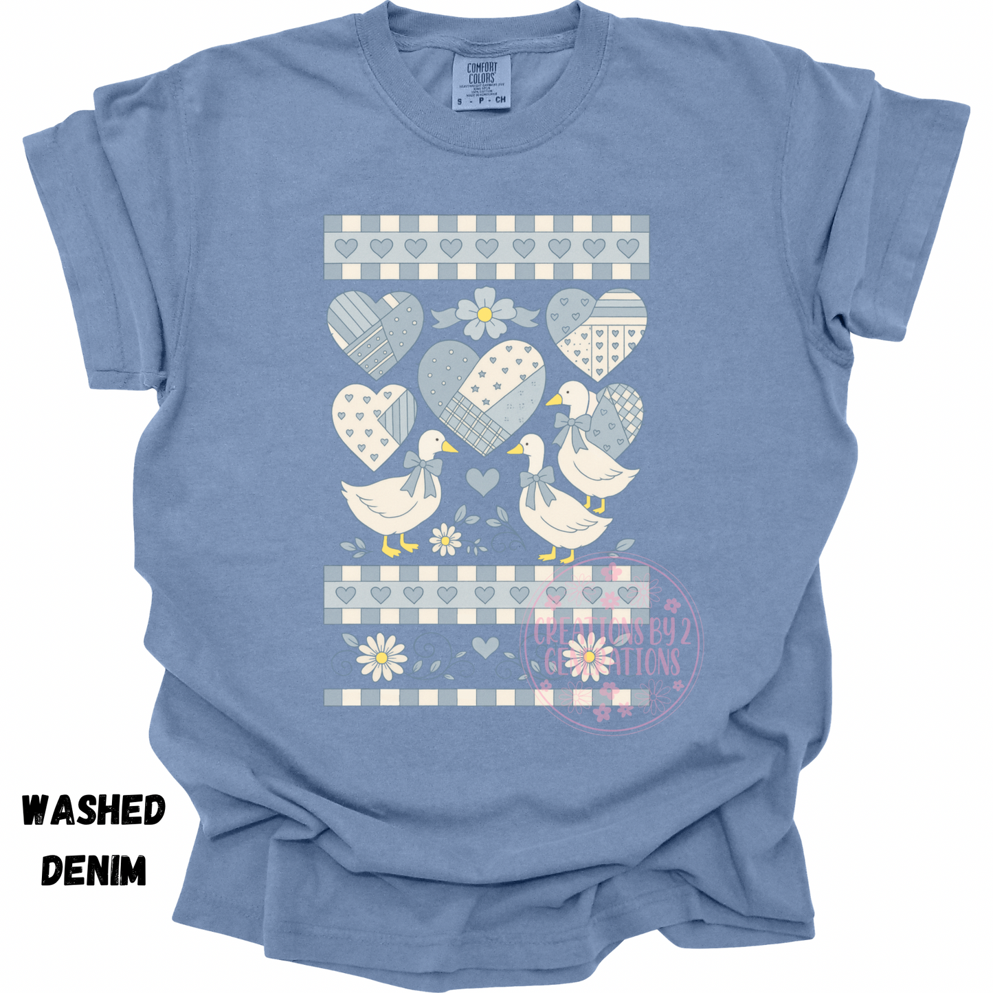 GEESE WITH HEARTS AND FLOWERS