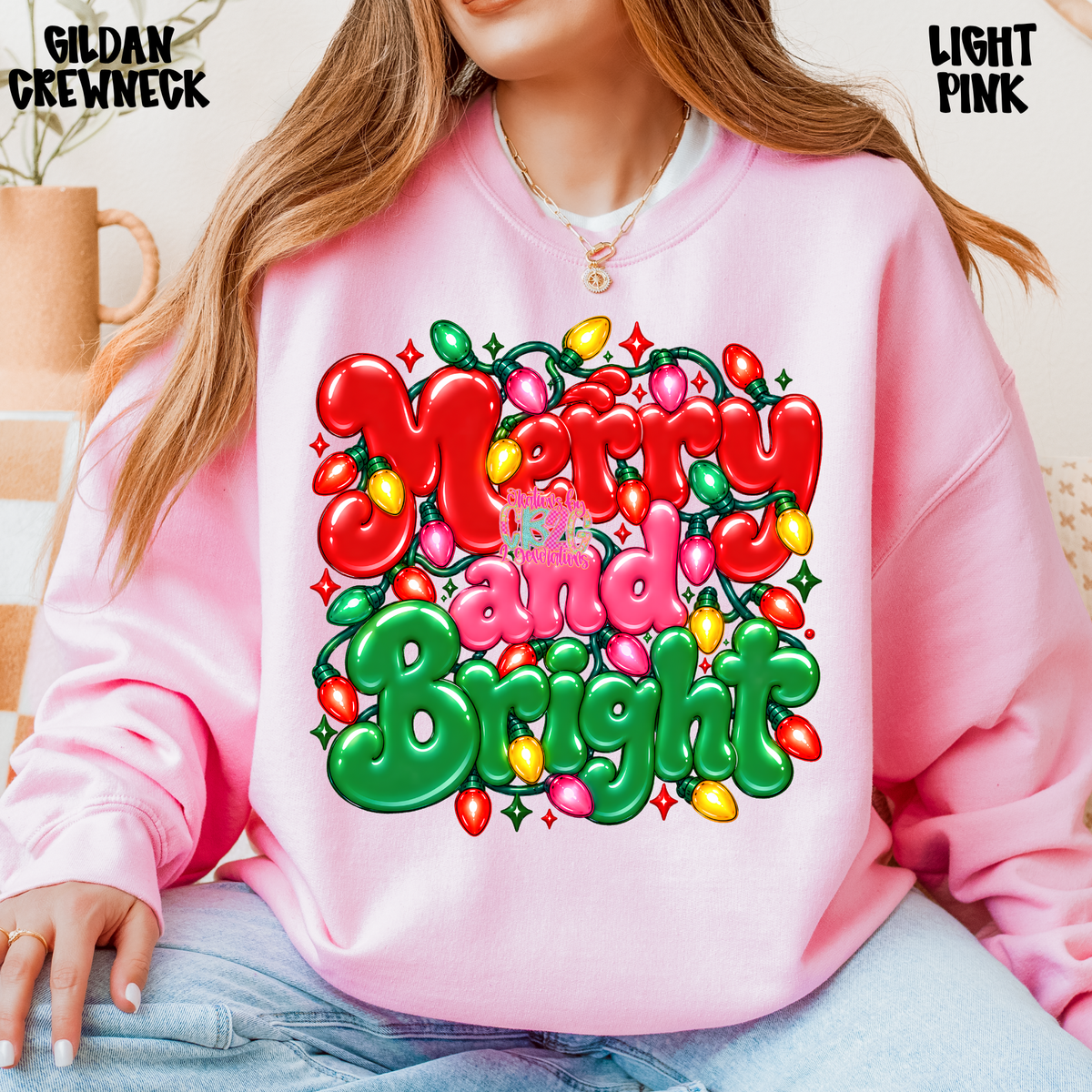 MERRY AND BRIGHT WITH LIGHTS SWEATSHIRT PREORDER