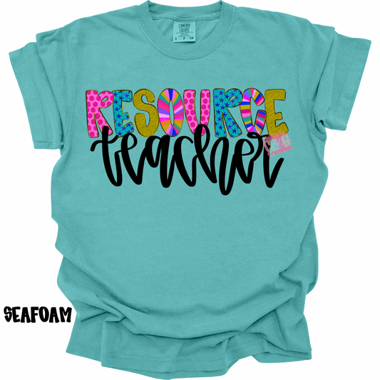 RESOURCE TEACHER COLORFUL PATTERNS BLACK CURSIVE PREORDER