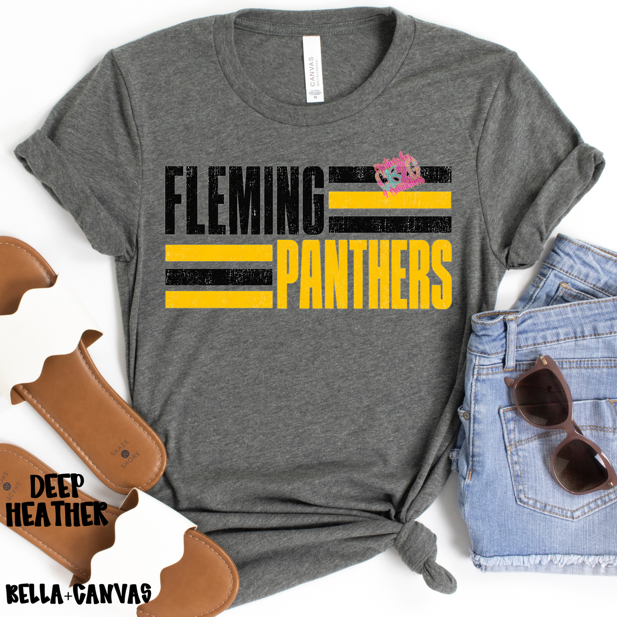 FLEMING PANTHERS BLACK GOLD STRIPES BELLA+CANVAS PREORDER