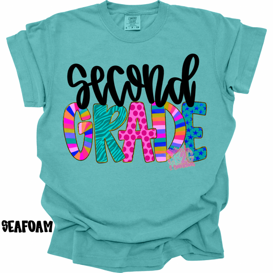 SECOND GRADE COLORFUL PATTERNS BLACK CURSIVE PREORDER (YOUTH)