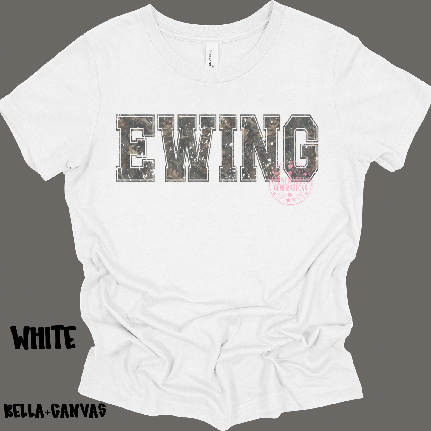 CAMO EWING DISTRESSED BELLA+CANVAS TODDLER SS PREORDER